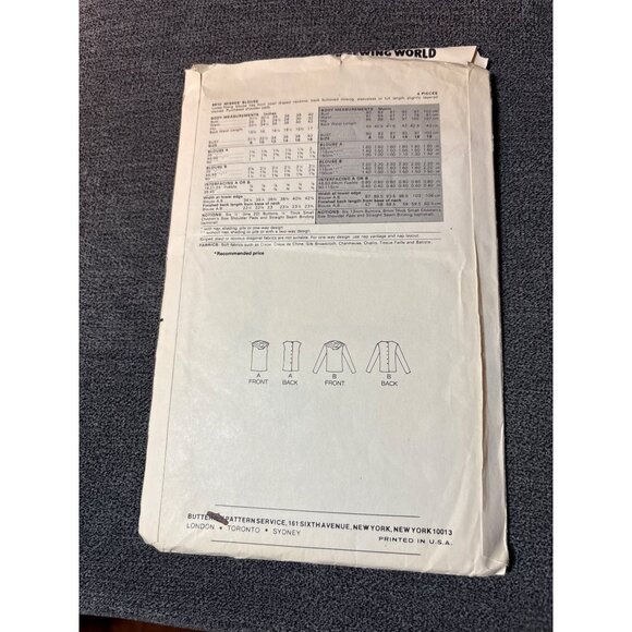 Butterick 6910 Sewing Pattern Womens Draped Blouse Size 12 Uncut Vintage Style - Picture 3 of 4